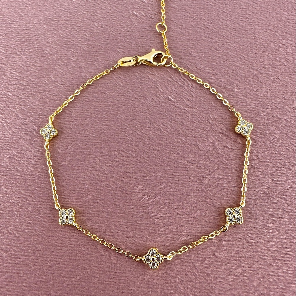 18K Gold Plated Over 925 Sterling Silver 4 Leaf Dainty Clover Bracelet